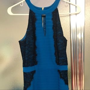 Blue GUESS mini dress with black lace and keyhole